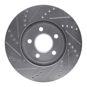 Ford Crown Victoria Brake Rotor (1) - Front Right - R1 Concepts - Drilled & Slotted - Silver - `03-`11